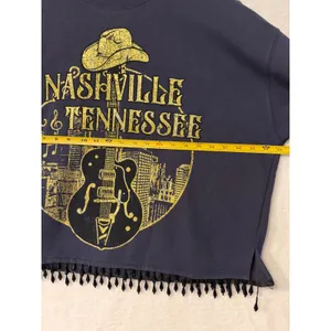 Goodie Two Sleeves Nashville Tennessee Beaded Fringe Cropped Sweatshirt Navy‎ XL thumbnail 3