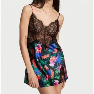 Victoria's‎ Secret Floral Lace Trim Slip Mini Dress Lingerie Size L thumbnail 8