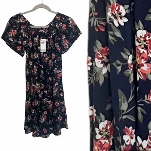 NWT Abercrombie Floral Babydoll Dress Navy Cottagecore Romantic Boho Flowy M thumbnail 2