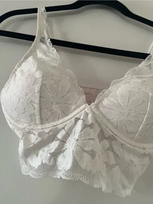 Pink Victoria's Secret White Floral Lace Underwire Bustier Bralette Medium thumbnail 2