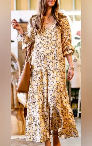 Floral Yellow Dress Size M thumbnail 1