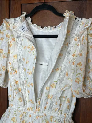 Sabo Skirt Womens Floral Mini Dress Small Ivory Lace Puff Sleeve Cottagecore Boh thumbnail 5