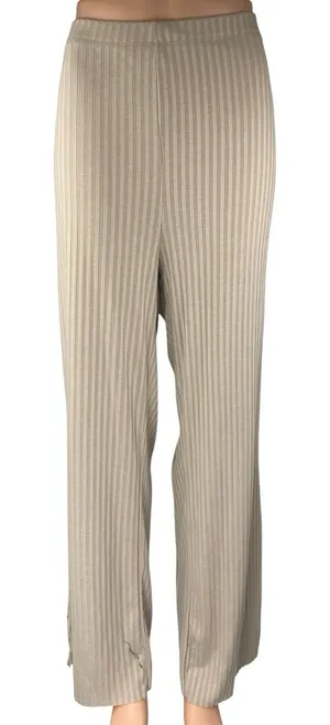 H&M Beige Tan Khaki High Waisted Ribbed Knit Pull On Straight Trousers Pants XL thumbnail 1