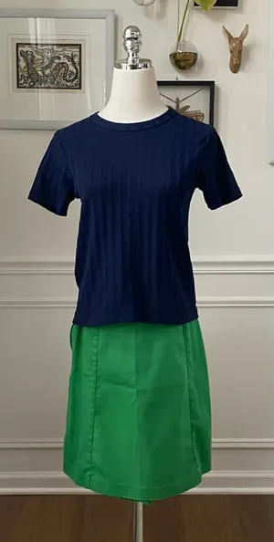 Vintage 2pc Vintage 70s A-Line Mini Skort Navy Short Sleeve Textured Tshirt XS thumbnail 1