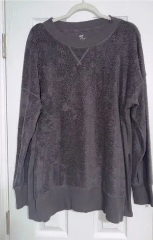 Aerie chilled out Cozy brown sherpa crewneck Pullover‎ Sweatshirt size large thumbnail 1