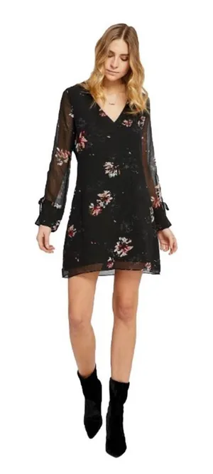 Gentle Fawn Tatiana Dress Long Sleeve‎ V Neck Tie Cuff Black Sheer Large NWT thumbnail 1