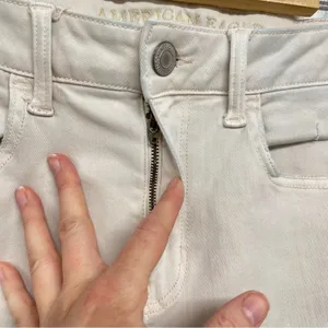 American Eagle Tan Distressed Skinny High Rise Jeans Womens 10 Denim Zip Fly thumbnail 8