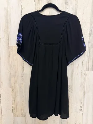 Blue Rain Women’s XXS Black Embroidered Floral Boho Mini Dress Bell Sleeve thumbnail 7