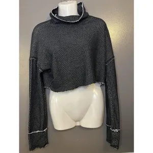 Out From Under Sweater Womens Medium Black Open Knit Turtleneck Cropped Pullover thumbnail 3