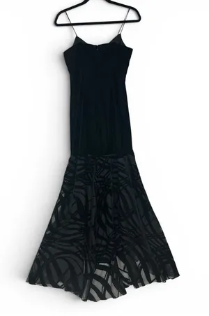 Vintage Cache Gown Dress Black Zip Up Back Spaghetti Strap Womens Size 4 thumbnail 1