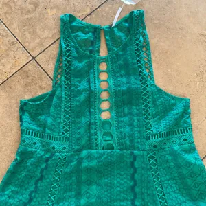 Free People‎ Green Lace Eyelet Cutout Fit Flare Mini Dress Women's Size 8 NWOT thumbnail 2
