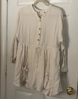 FREE PEOPLE 100% Cotton Beach Cover Up White Size Medium thumbnail 1