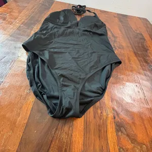 J.Crew Womens Black Scalloped Halter V-Neck One-Piece Swimsuit Large L thumbnail 5