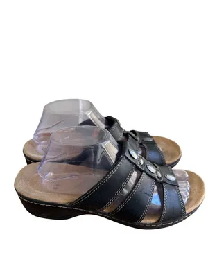 Women's Clarks Size 10 Collection Textured Leather Slip On Sandals Black thumbnail 2