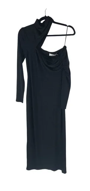 Astr The Label Midi Dress Off Shoulder Mock Neck Long Sleeve Black XS thumbnail 1