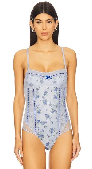 FREE PEOPLE Sara Corset Bodysuit in Blue Combo in Size Medium. thumbnail 1