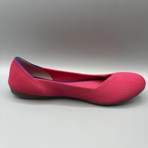 Rothys Ballet Flats Size 10 Bright Pink Knit Slip on Shoes Round Toe Blue Trim thumbnail 4
