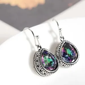Antique Silver Crystal Droplet Earrings thumbnail 1