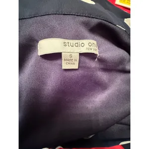 Studio One‎ Navy Polka Dot Midi Dress Tie Waist Button Front S Parisian Coquette thumbnail 5