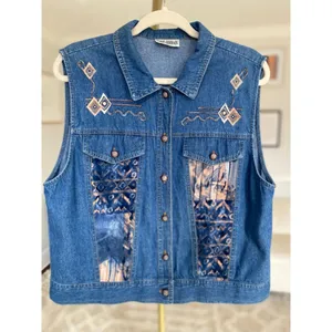 Saint Germain Embroidered Denim Vest Boho Western Artisan Vintage Ranch Festival thumbnail 2