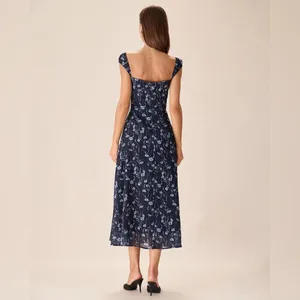 RIHOAS Navy Floral Sweetheart Neck Midi Dress thumbnail 3