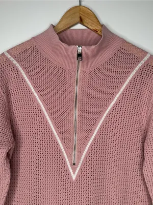 Varley Calva Knit Half-Zip Cotton Sweater Pink Size Small thumbnail 3