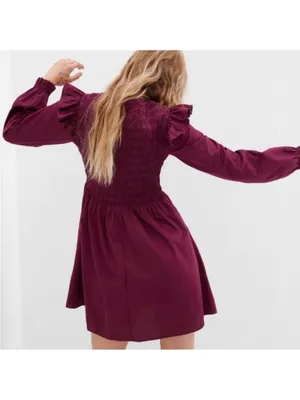 NEW GAP Smocked Ruffle Sleeve Mini Dress in Huckleberry - Size XL thumbnail 2