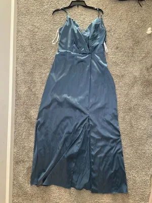DB Studio Celebrate Satin V-Neck Maxi Dress Blue Size 14 thumbnail 4