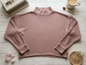 American Eagle Women XL Waffle Knit Mock Neck Top Mauve Long Sleeve Relaxed Fit thumbnail 1