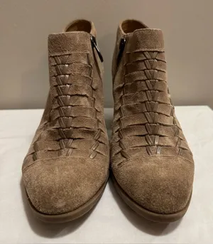 Franco Sarto Tan Suede Woven Ankle Boots Size 9 – Zip Booties thumbnail 1