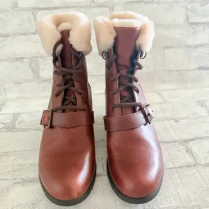 UGG Janney Wedge Boots Sheepskin Waterproof Leather Lace Up Warm Lined Sz 7 thumbnail 3