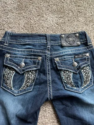 Y2K Miss Me Bootcut Jeans Blue Rhinestone Wing Back Pocket Size 27 Cotton thumbnail 7