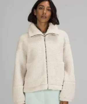 Lululemon White Opal Cinchable Fleece Zip-Up Sherpa Teddy Funnel Neck Jacket thumbnail 1
