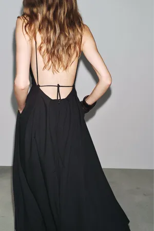 Zara Elegant Black Evening maxi flowy Dress gown party cocktail formal thumbnail 7