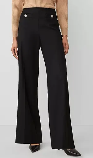 NWOT Ann Taylor The Button Trim Sailor Wide-Leg Pant Black Size‎ 14 Workwear thumbnail 1
