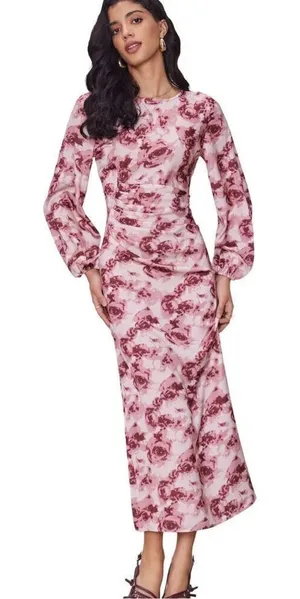 Nordstrom NWT Cider Floral Pleated Ruffle Maxi Dress Sz 8 thumbnail 1