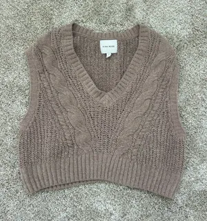 Pink Rose Women's Taupe Cable-Knit V-Neck Sweater Vest thumbnail 1