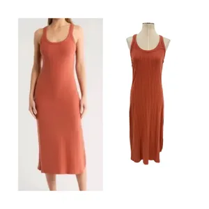 Vitamin A West Organic Rib Tank‎ Maxi Dress Side Slit Rust Brown Size Medium thumbnail 2