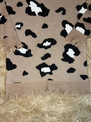 ee:some Leopard Print Distressed Oversized Sweater Tunic M/L thumbnail 7