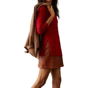Anthropologie Ribbed Slide Slit Tunic Red New NWOT - Small thumbnail 2