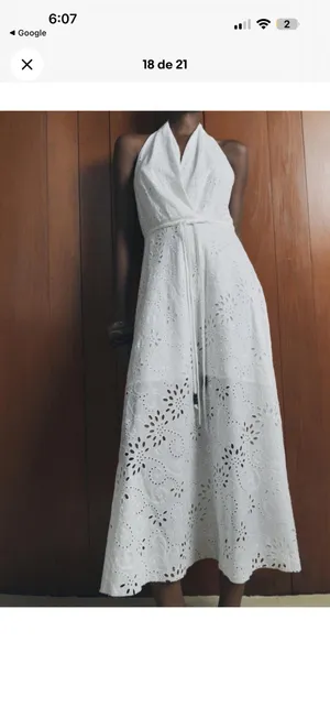 Zara White One-Shoulder Eyelet Midi Dress thumbnail 2