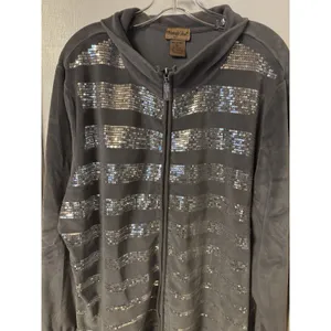 Midnight Velvet Women's Size 2X Gray Silver Embellishes Zip Up 2 pc‎ Track Suit thumbnail 2