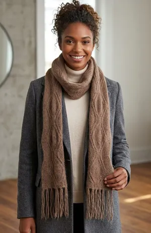 Women’s Rabbit Hair Blend Soft Cozy Brown Neck Scarf Fringe thumbnail 1