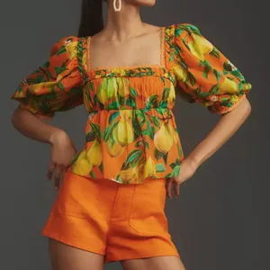 FARM Rio Chic Pearls S/L Blouse in Chic Pear Orange sz small NWT thumbnail 1