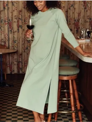 LAKE Pajamas 100% Cotton Sweatshirt Midi Dress in Light Moss Green W2484 Sz XL thumbnail 2
