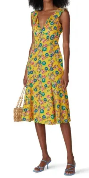 GORGEOUS Saloni Holly Midi Dress 100% silk EUC US4 🥰 thumbnail 1