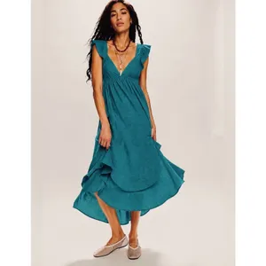 NEW Free People Free-est Tropic Teal Aquamarine String Of Hearts Midi Dress XS thumbnail 2