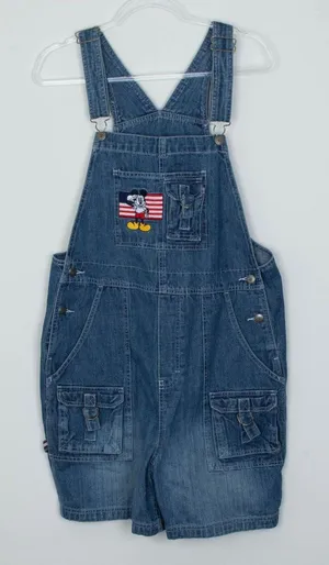 Vintage Disney Womens‎ Overalls Denim Shortalls Shorts Size L Blue Mickey Mouse thumbnail 1