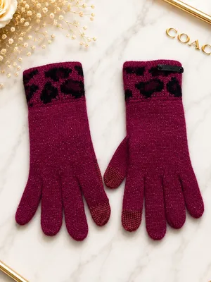 COACH Ocelot Angora Blend Tech Touch Gloves Raspberry Shimmer EUC thumbnail 3