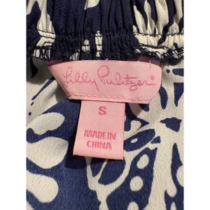 Lilly Pulitzer Maxi Dress Navy Blue Shell Coral Print Strapless Classic Small thumbnail 7